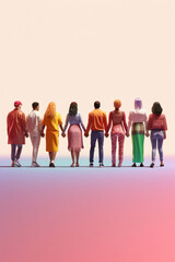 Aufkleber - A diverse group of LGBTQ+ individuals holding hands and forming a human chain, illustrating unity and solidarity within the community. Generative AI technology.