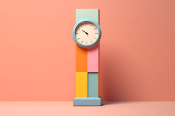 Leinwandbilder - A pastel-colored geometric column clock with geometric hands and pastel accents, adding a stylish and functional element to any room.  Generative AI technology.