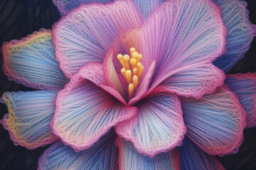 Poster - A pastel-colored geometric flower embroidery artwork with intricate geometric stitches and delicate pastel thread, Generative AI technology.