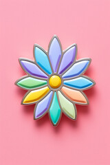 Aufkleber - A pastel-colored geometric-inspired flower enamel pin with geometric petals and pastel colors, serving as a stylish accessory or collectible item.  Generative AI technology.