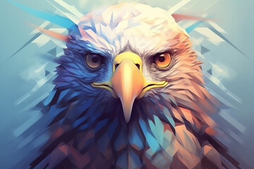 Poster - A pastel-colored geometric-themed Eagle illustration with angular shapes and delicate pastel shades, capturing the wisdom and grace of this majestic bird. Generative AI technology.