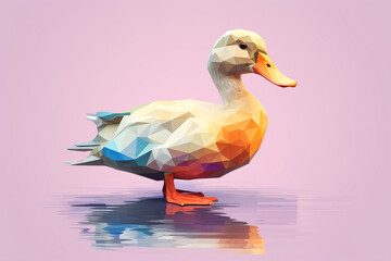 Aufkleber - A pastel-colored geometric-themed Duck illustration with angular shapes and delicate pastel shades, capturing the wisdom and grace of this majestic bird. Generative AI technology.