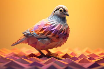 Aufkleber - A pastel-colored geometric-themed Quail illustration with angular shapes and delicate pastel shades, capturing the wisdom and grace of this majestic bird. Generative AI technology.
