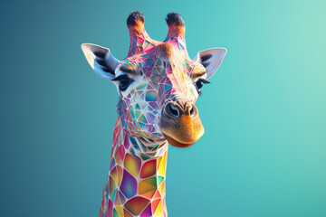 Aufkleber - A pastel-colored geometric-style Giraffe artwork with intricate geometric shapes and soft pastel hues, showcasing the beauty of nature in a modern design. Generative AI technology.