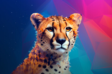 Wall Mural - A pastel-colored geometric-style Cheetah artwork with intricate geometric shapes and soft pastel hues, showcasing the beauty of nature in a modern design. Generative AI technology.