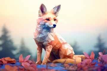 Fototapete - A pastel-colored geometric-style Fox artwork with intricate geometric shapes and soft pastel hues, showcasing the beauty of nature in a modern design. Generative AI technology.