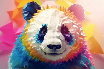 Poster - A pastel-colored geometric-style Panda artwork with intricate geometric shapes and soft pastel hues, showcasing the beauty of nature in a modern design. Generative AI technology.