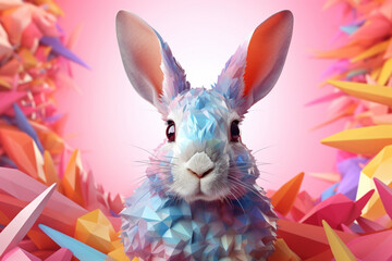Aufkleber - A pastel-colored geometric-style Rabbit artwork with intricate geometric shapes and soft pastel hues, showcasing the beauty of nature in a modern design. Generative AI technology.