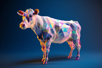 Fototapete - A pastel-colored geometric-style Cow artwork with intricate geometric shapes and soft pastel hues, showcasing the beauty of nature in a modern design. Generative AI technology.
