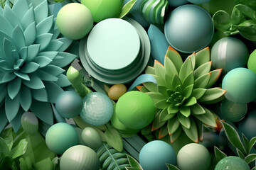 Aufkleber - A pastel-colored geometric-style Green color artwork with intricate geometric shapes and soft pastel hues, showcasing the beauty of nature in a modern design.  Generative AI technology.