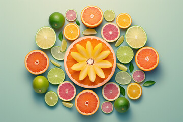 Aufkleber - A pastel-colored geometric-style Citrus fruits artwork with intricate geometric shapes and soft pastel hues, showcasing the beauty of nature in a modern design. Generative AI technology.
