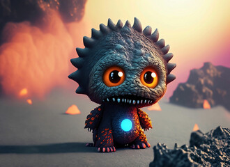 Wall Mural - Cute baby monster made of lava. Created with