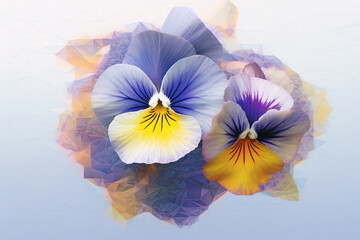 Poster - A pastel-colored geometric-style Pansy artwork with intricate geometric shapes and soft pastel hues, showcasing the beauty of nature in a modern design.  Generative AI technology.