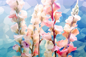 Leinwandbilder - A pastel-colored geometric-style Snapdragon artwork with intricate geometric shapes and soft pastel hues, showcasing the beauty of nature in a modern design. Generative AI technology.