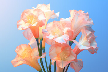 Aufkleber - A pastel-colored geometric-style Gladiolus artwork with intricate geometric shapes and soft pastel hues, showcasing the beauty of nature in a modern design.  Generative AI technology.