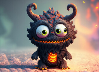 Wall Mural - Cute baby monster made of lava. Created with