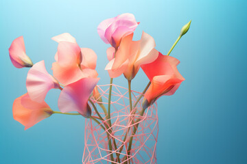 Aufkleber - A pastel-colored geometric-style Sweet pea artwork with intricate geometric shapes and soft pastel hues, showcasing the beauty of nature in a modern design.  Generative AI technology.