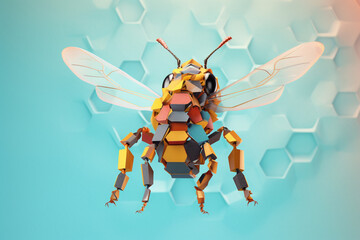 Aufkleber - A pastel-colored geometric-style Bees artwork with intricate geometric shapes and soft pastel hues, showcasing the beauty of nature in a modern design.  Generative AI technology.