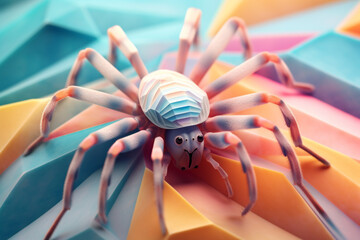 Aufkleber - A pastel-colored geometric-style Spider artwork with intricate geometric shapes and soft pastel hues, showcasing the beauty of nature in a modern design.  Generative AI technology.