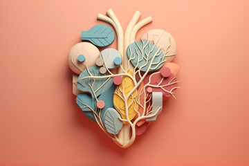 Leinwandbilder - A pastel-colored geometric-style Liver artwork with intricate geometric shapes and soft pastel hues, showcasing the beauty of nature in a modern design. Generative AI technology.