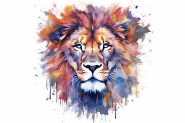 Aufkleber - A trending image showcases a watercolor geometric style representation of a majestic lion, featuring soft brushstrokes  Generative AI technology.