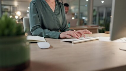 Aufkleber - Research, computer and hands of business person in office for planning, website and email. Communication, technology and keyboard with closeup of employee typing for networking, internet and online