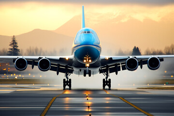 Wall Mural - Passenger plane taking off from airport, front view