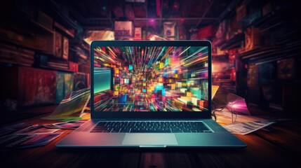 Laptop on blurry abstract background