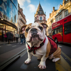 Sticker - Dog in London. Generative AI.