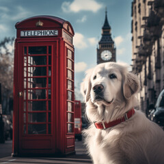 Poster - Dog in London. Generative AI.