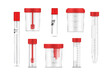 Medical containers assembling human biomaterial transparent plastic can red cap set realistic vector