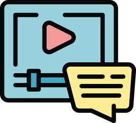 Poster - Video player feedback icon outline vector. Opinion report. Service survey color flat