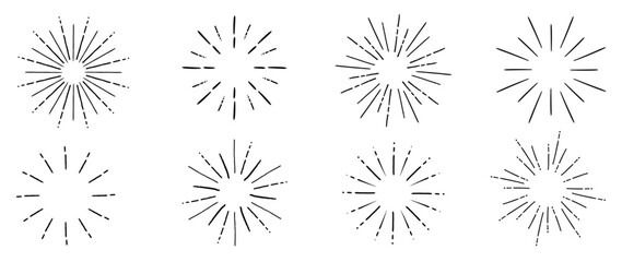 Wall Mural - set of cute starburst doodle element vector. hand drawn doodle style collection of different starbur