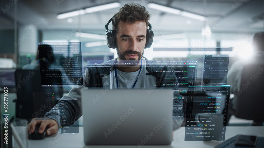 Young Hispanic Male Software Developer Working in Technological Start ...