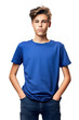 Blue t-shirt mockup for teens and young adults,male teen model wearing blank tshirt with space for your design, lettering or logo.