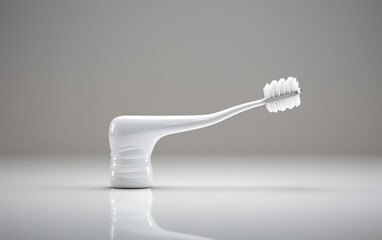 Toothpaste brush with a 3D design of white teeth in a white background