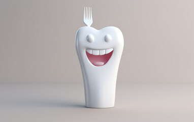 Toothpaste brush with a 3D design of white teeth in a white background