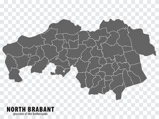 Wall Mural - Blank map Province North Brabant of Netherlands. High quality map North Brabant with municipalities on transparent background for your web site design, logo, app, UI.  EPS10.