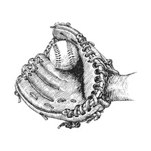 Baseball Glove And Ball, Vector Hand Drawn Sketch