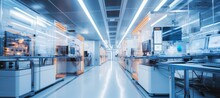 Futuristic Semiconductor Laboratory Research Building Interior. Generative AI Technology.