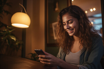 Wall Mural - Woman hands using smartphone for check email for work or sending text SMS short message at home, Online communication concept