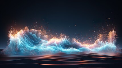 Wall Mural - neon wave, dark abstract background. ai generation