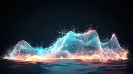 Wall Mural - neon wave, dark abstract background. ai generation