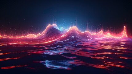 Wall Mural - neon wave, dark abstract background. ai generation