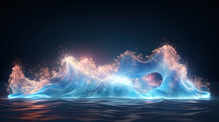 Wall Mural - neon wave, dark abstract background. ai generation