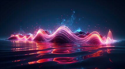 Wall Mural - neon wave, dark abstract background. ai generation