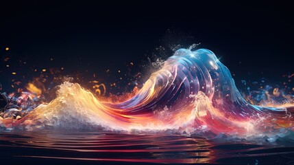 Wall Mural - neon wave, dark abstract background. ai generation