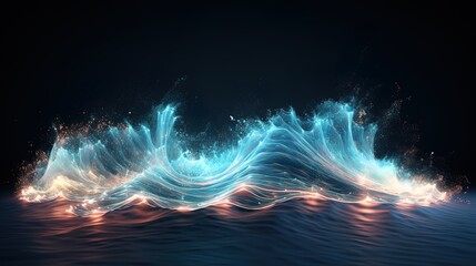 Wall Mural - neon wave, dark abstract background. ai generation