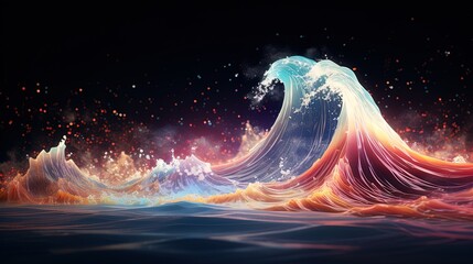 Wall Mural - neon wave, dark abstract background. ai generation