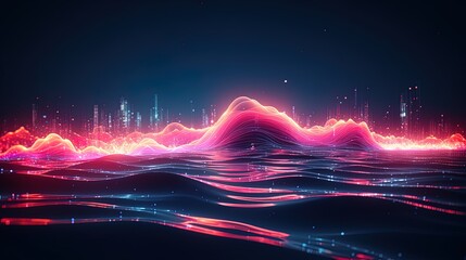Wall Mural - neon wave, dark abstract background. ai generation